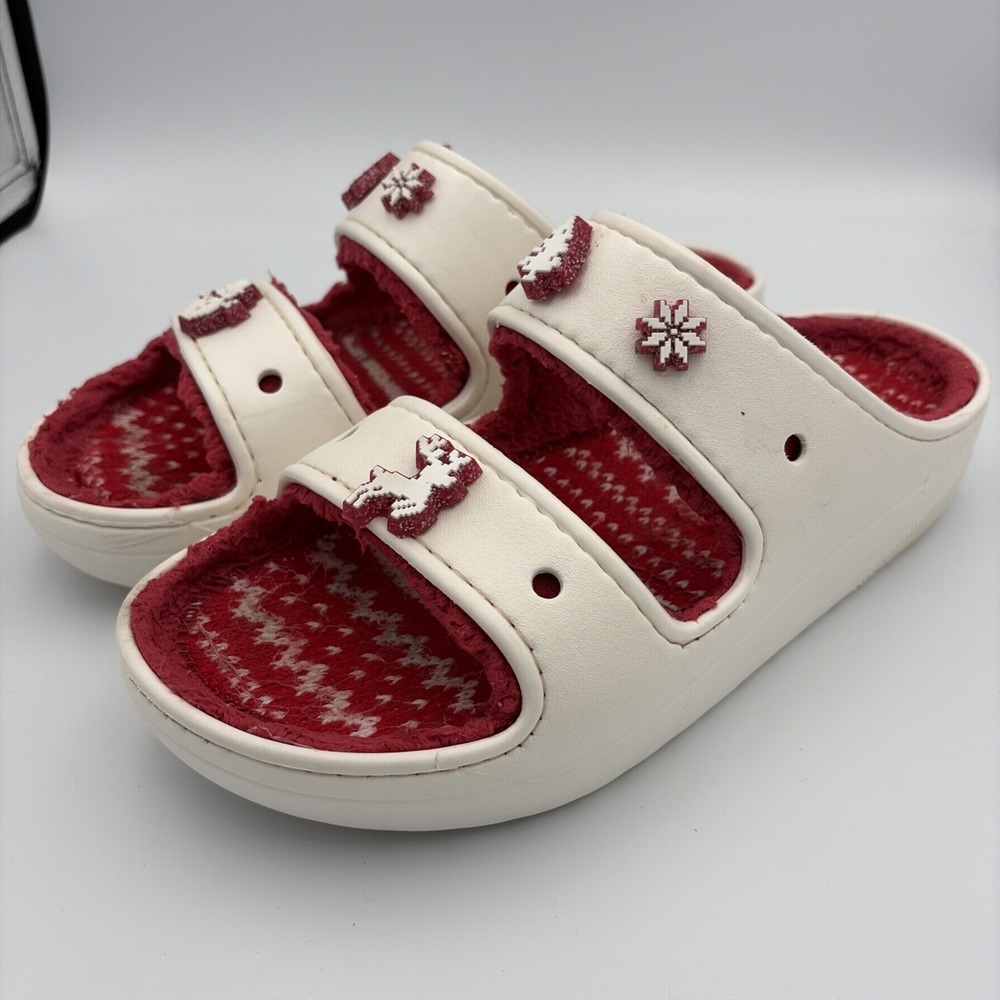 Crocs Classic Slip-On Lined Clogs Mens 9/Womens 11 Off White Christmas Jibbitzs - Picture 3 of 16